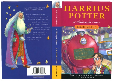 Latin: "Harrius Potter et Philosophi Lapis" book cover